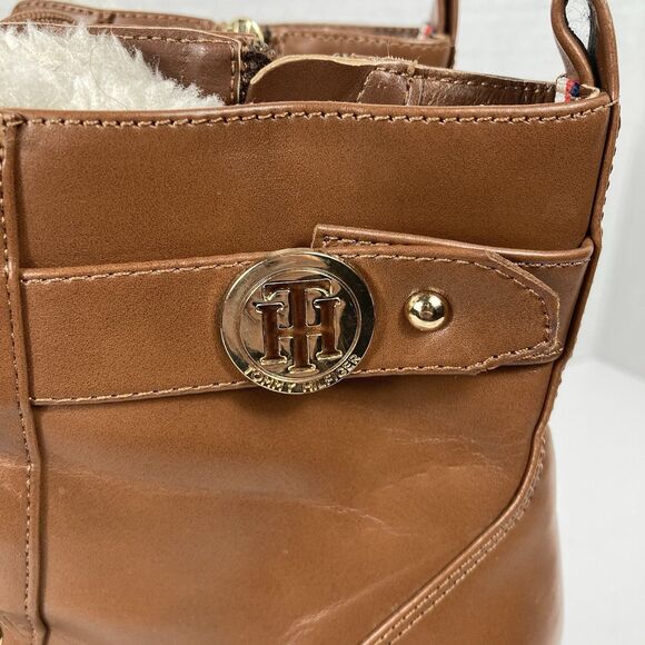 Chunky Brown Ankle Boots Tommy Hilfiger 7M Block Heel Booties LaceUp Grunge - Picture 7 of 14